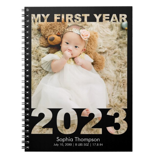 Cuaderno My First Year 2023 Modern Cutout Baby Photo Black (Frente)