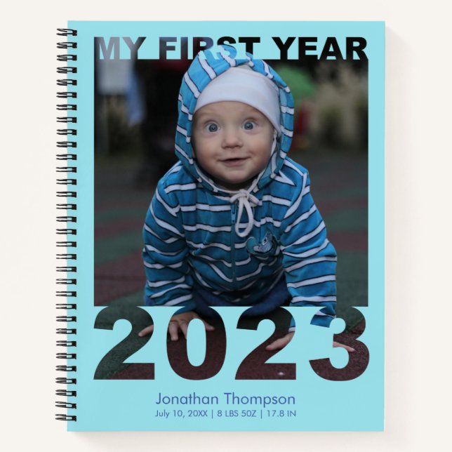 Cuaderno My First Year 2023 Modern Cutout Baby Photo Blue (Anverso)