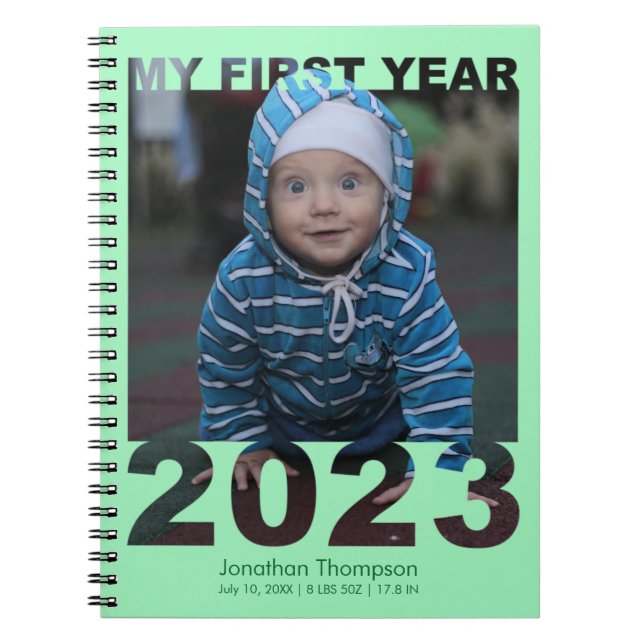 Cuaderno My First Year 2023 Modern Cutout Baby Photo Green (Frente)