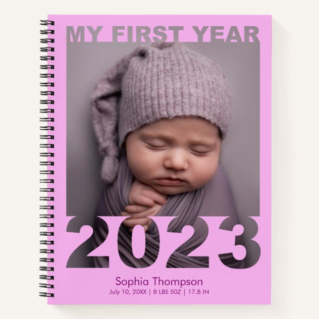 Cuaderno My First Year 2023 Modern Cutout Baby Photo Pink (Anverso)