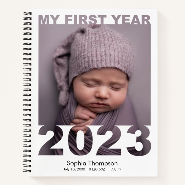 Cuaderno My First Year 2023 Modern Cutout Baby Photo White (Anverso)