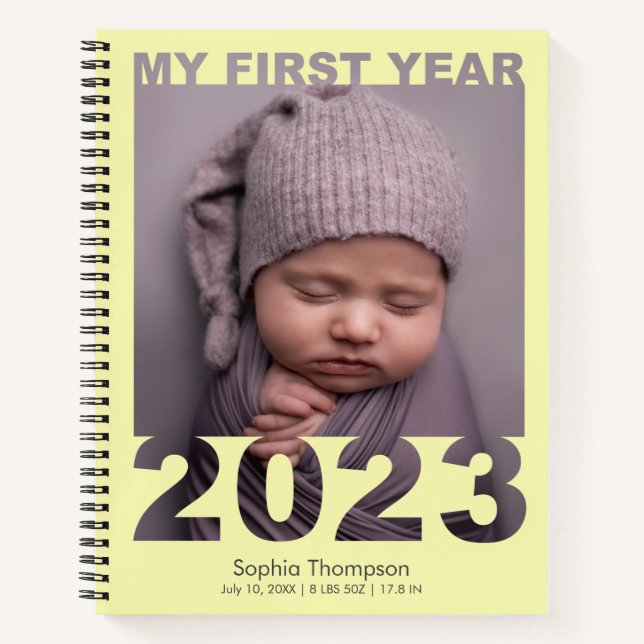 Cuaderno My First Year 2023 Modern Cutout Baby Photo Yellow (Anverso)