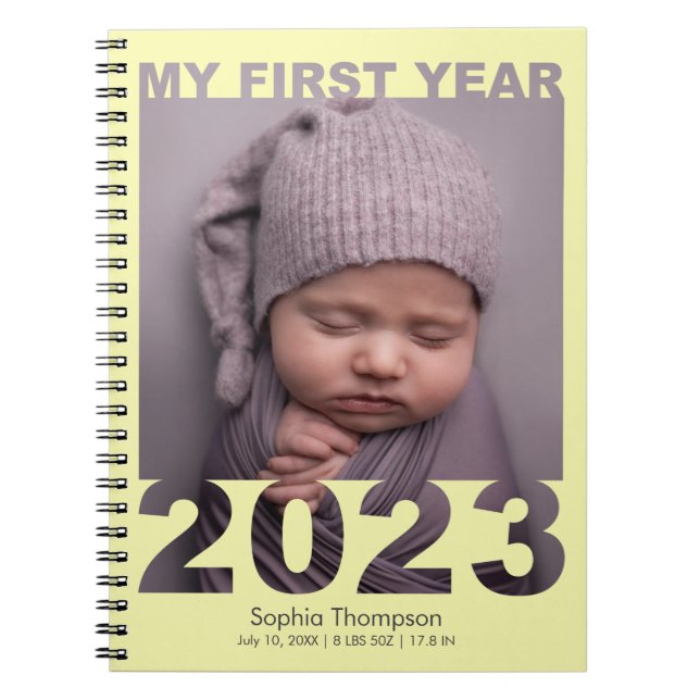 Cuaderno My First Year 2023 Modern Cutout Baby Photo Yellow (Frente)
