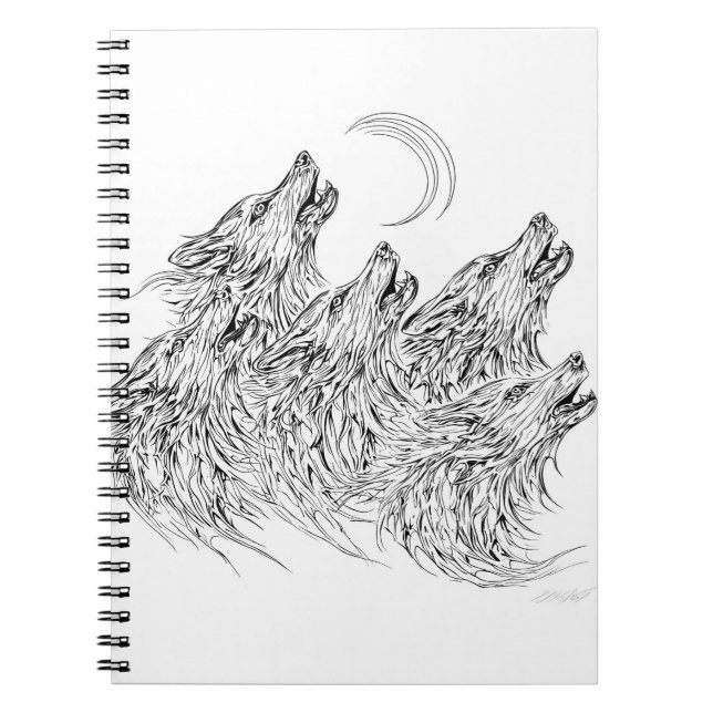 Cuaderno Mystical Black Howling Wolves Art (Frente)