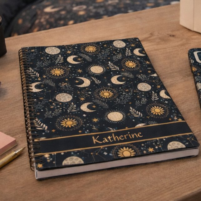 Cuaderno Mystical Celestial Moon Pattern Custom Name (Subido por el creador)