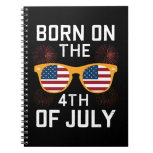 Cuaderno Nacido el 4 de julio Gafas de sol de cumpleaños EE