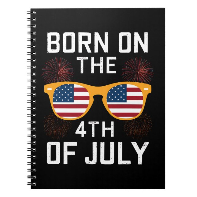 Cuaderno Nacido el 4 de julio Gafas de sol de cumpleaños EE (Frente)