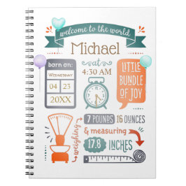 Cuaderno Nacimientos de bebé anuncio azul Verde azulado, Na