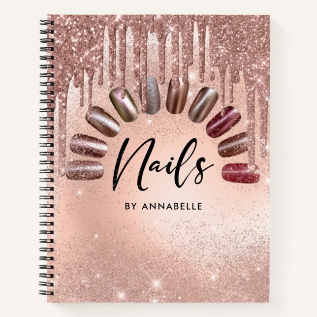 Cuaderno Nails Modern Rosa Gold Purpurina Drips Nombramient (Anverso)