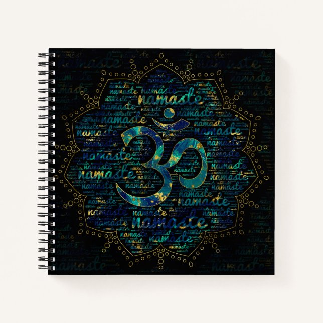 Cuaderno Namaste Word Art en Lotus con símbolo OM (Anverso)