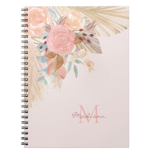 Cuaderno Name Monogram Pampas Grass Rose Gold Florals (Frente)