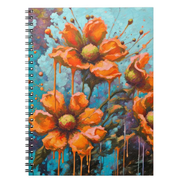 Cuaderno Naranja Abstract Flower with Paint Drips (Frente)