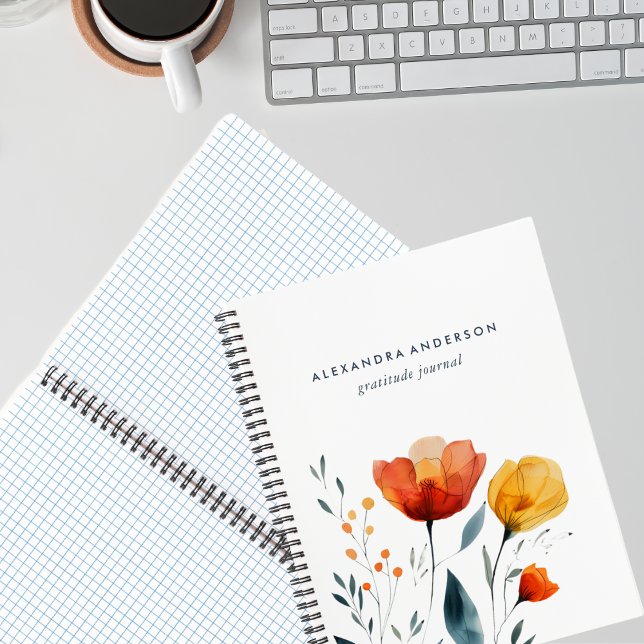 Cuaderno Naranja acuarela moderna Flores silvestres mínimo (Modern Watercolor Orange Wildflowers Minimal Notebook)