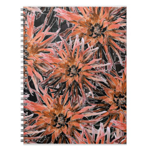 Cuaderno Naranja acuarela y flores marrones.