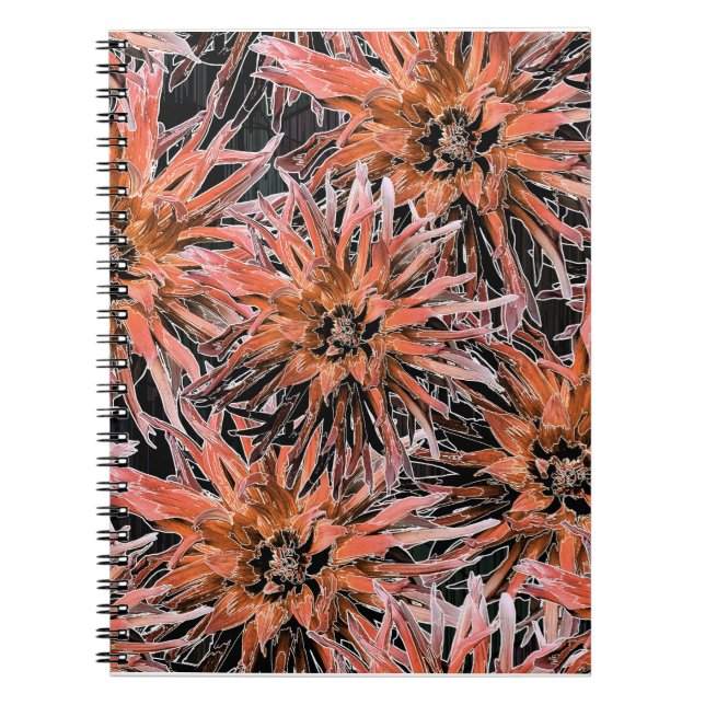 Cuaderno Naranja acuarela y flores marrones. (Frente)