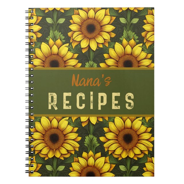 Cuaderno Naranja amarillo girasol con verde y marrón (Frente)