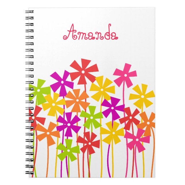 Cuaderno Naranja amarillo rosado lindo nombre de flores sim (Frente)