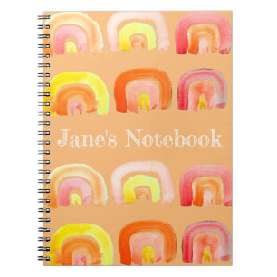 Cuaderno Naranja arco iris lindo arte retro