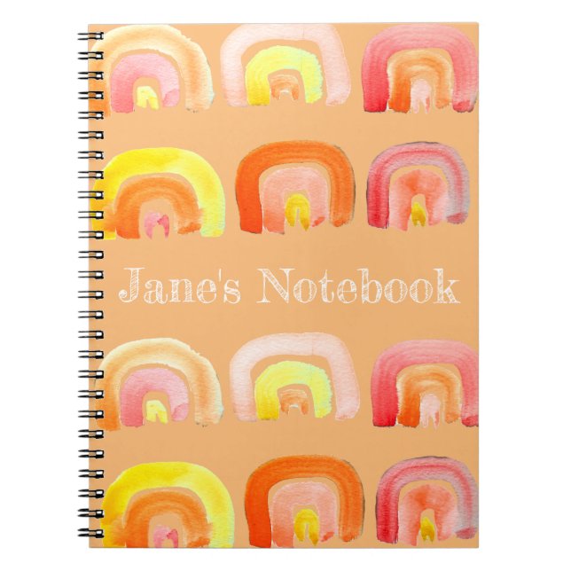 Cuaderno Naranja arco iris lindo arte retro (Frente)
