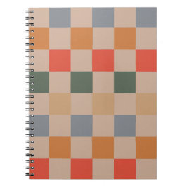 Cuaderno Naranja azul beige Brown Checkered Gingham Pattern