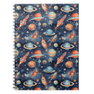 Cuaderno Naranja azul de la acuarela del planeta del niño p