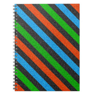 Cuaderno Naranja, azul, verde, Purpurina negro rayado STayl