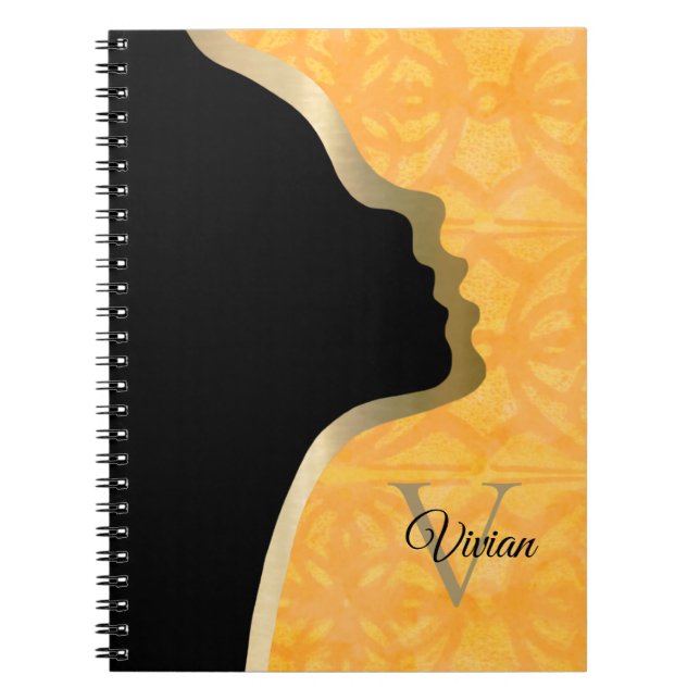 Cuaderno Naranja Batik Black And Gold Face Name (Frente)