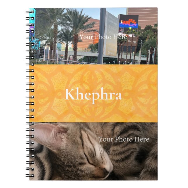 Cuaderno Naranja Batik Nombre y Collage de fotos (Frente)