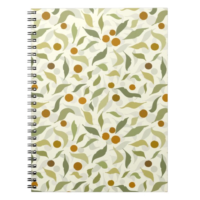 Cuaderno Naranja Berries y hojas en crema - patrón. (Frente)