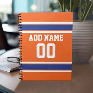 Cuaderno Naranja Blue Sports Jersey con nombre y número