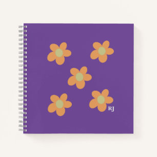 Cuaderno Naranja bonito Flores felices + Personalizado Púrp