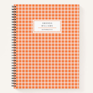 Cuaderno Naranja bonito Gingham Plaid personalizado