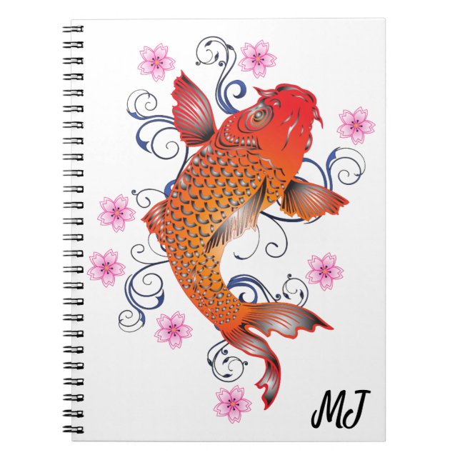 Cuaderno Naranja brillante y Personalizado de pescado amari (Frente)