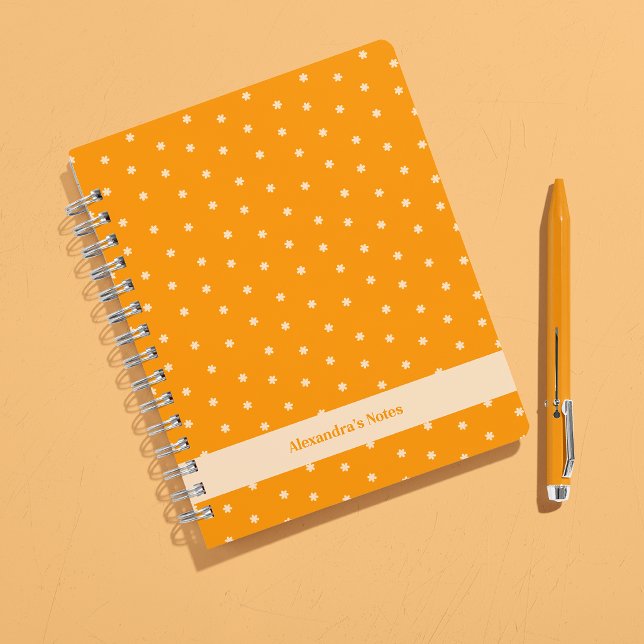 Cuaderno Naranja Cálido Flores Ditsy Lunares Personalizado (Subido por el creador)