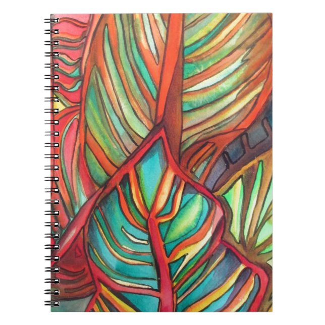 Cuaderno Naranja Canna deja acuarela arte original (Frente)