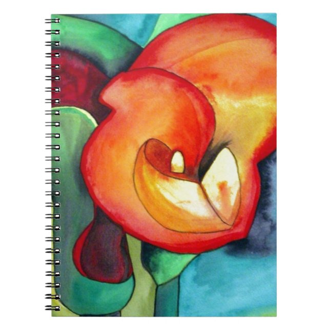 Cuaderno Naranja Canna lily flor acuarela original arte (Frente)