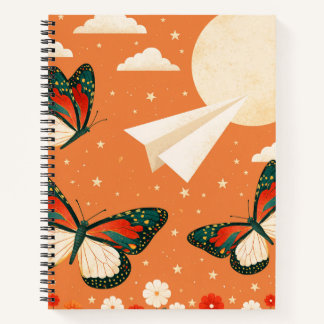 Cuaderno Naranja caprichosa boho naturaleza mariposa luna