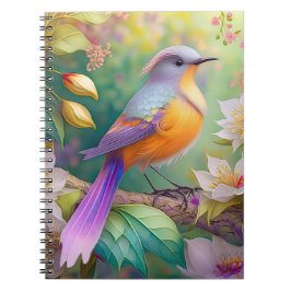 Cuaderno Naranja con cabeza de lavanda Pájaro de fantasía c