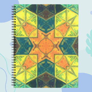 Cuaderno Naranja cuadrado de Kaleidoscope Mosaico amarillo 