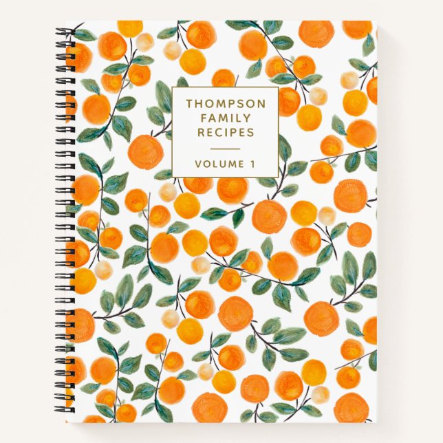 Cuaderno Naranja de acuarela receta personalizada de cítric (Anverso)
