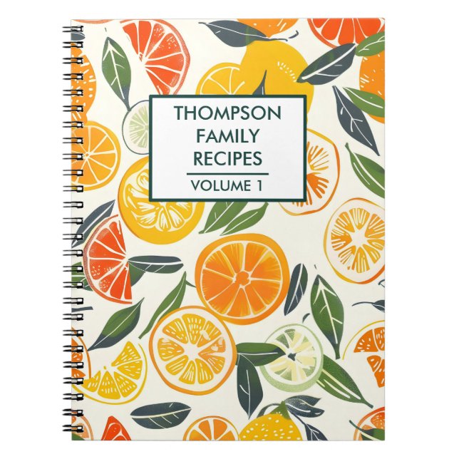 Cuaderno naranja de cítricos de mandarina Receta personaliz (Frente)