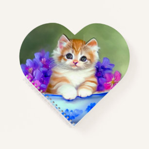 Cuaderno Naranja de época y Ilustracion de gatito blanco