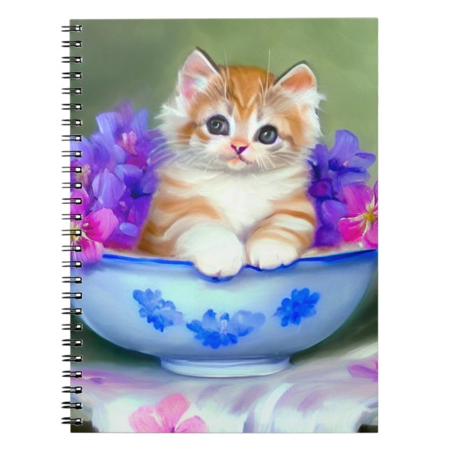 Cuaderno Naranja de época y Ilustracion de gatito blanco (Frente)