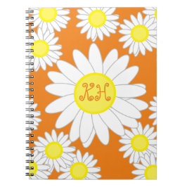 Cuaderno Naranja de margarita monograma blanco y amarillo