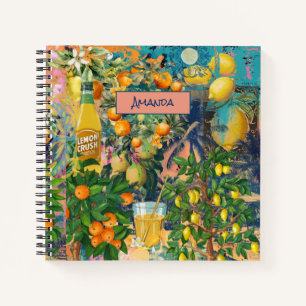 Cuaderno naranja de moda mosaicos de cítricos sicilianos co