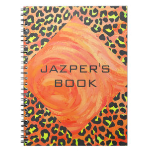 Cuaderno Naranja de monograma leopardo e impresión amarilla