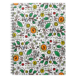 Cuaderno Naranja de patrones de flores Swirl Berry en blanc
