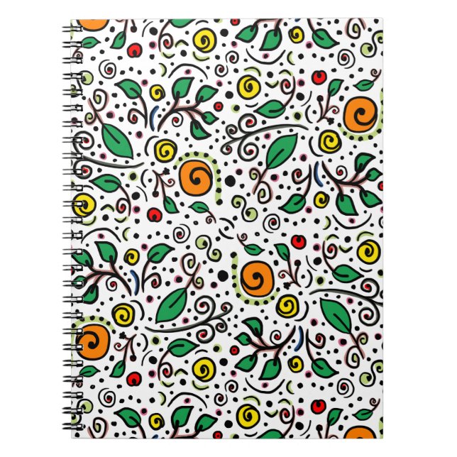 Cuaderno Naranja de patrones de flores Swirl Berry en blanc (Frente)