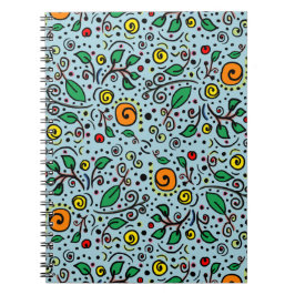 Cuaderno Naranja de patrones de flores Swirl Berry en Verde