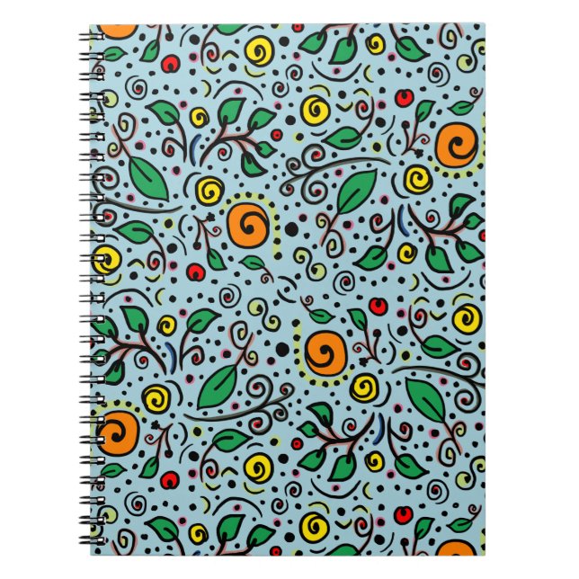 Cuaderno Naranja de patrones de flores Swirl Berry en Verde (Frente)